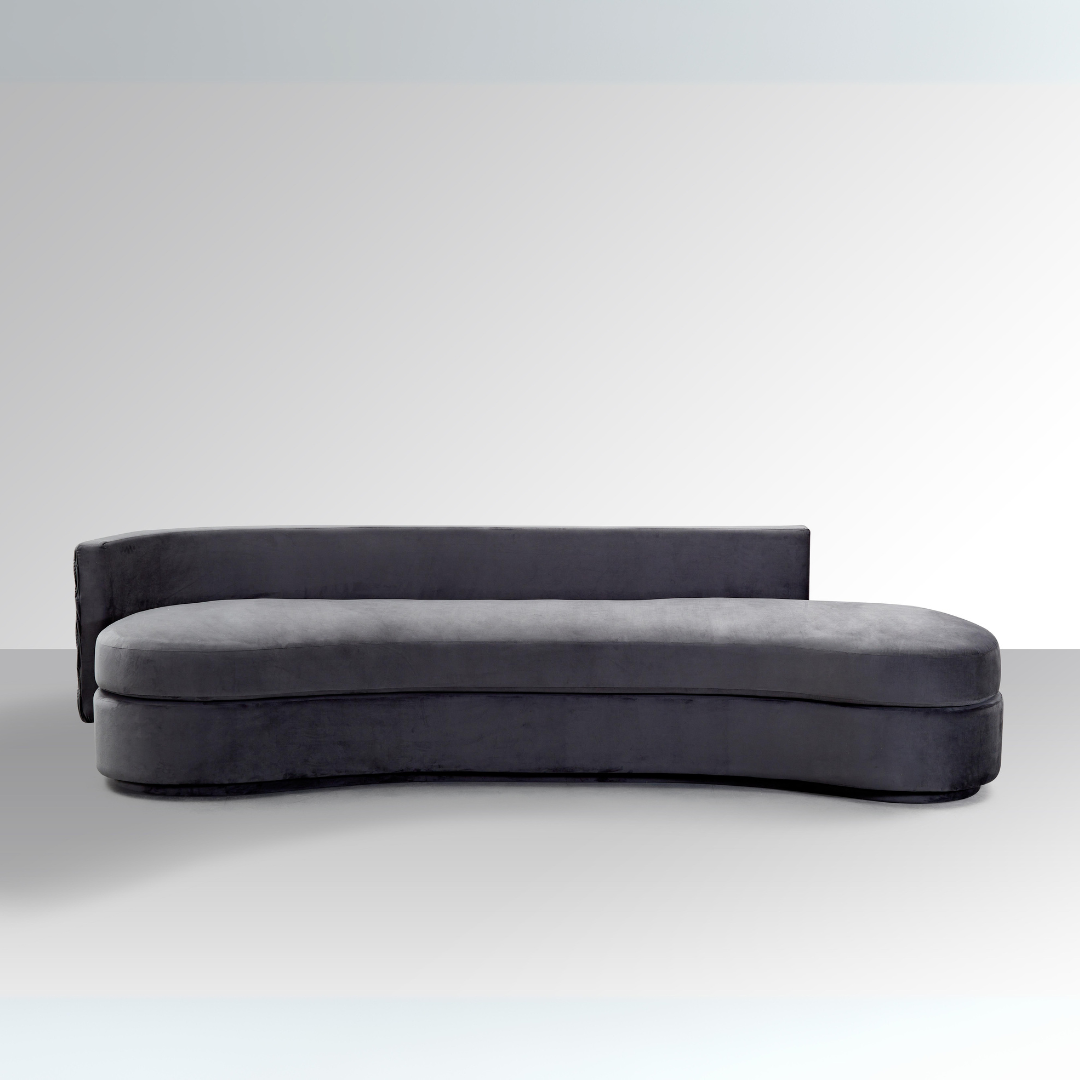 Dutti Curved 4 Seater Sofa with Pinch Plate - Grey Velvet in Grey Background