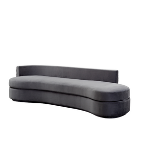 Dutti Curved 4 Seater Sofa with Pinch Plate - Grey Velvet in White Background