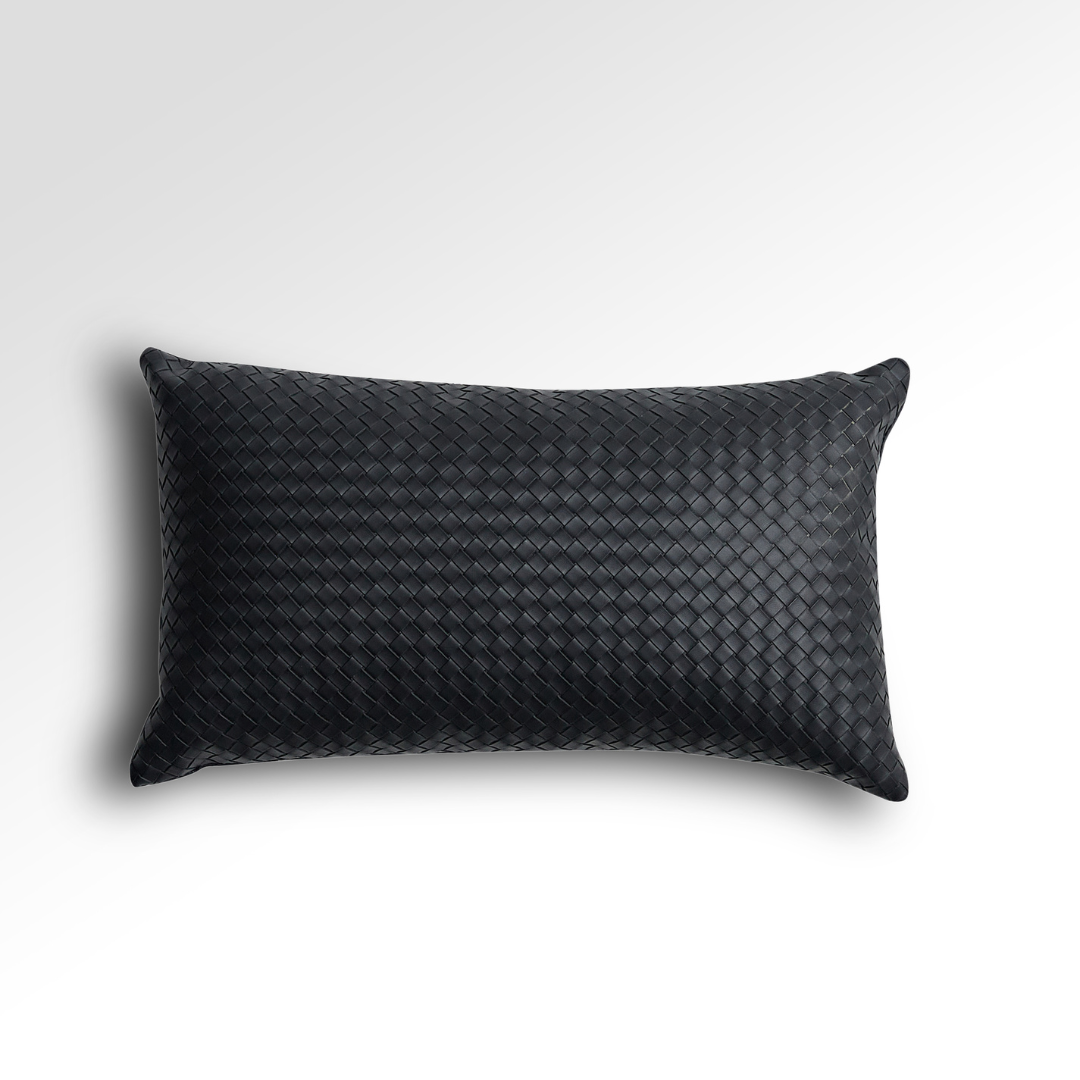 Flex Black Premium Faux Leather Cushion with Woven Texture - Rectangle