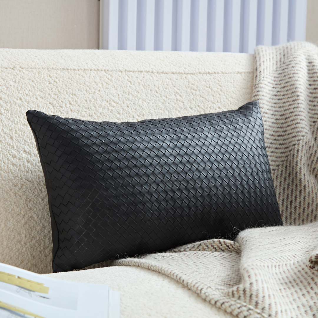Flex Black Premium Faux Leather Cushion with Woven Texture - Rectangle
