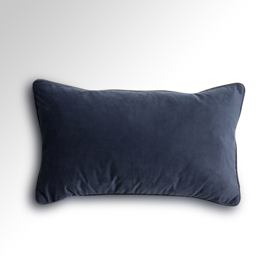 Flex Navy Premium Velvet Cushion with Grey Piping - Rectangle