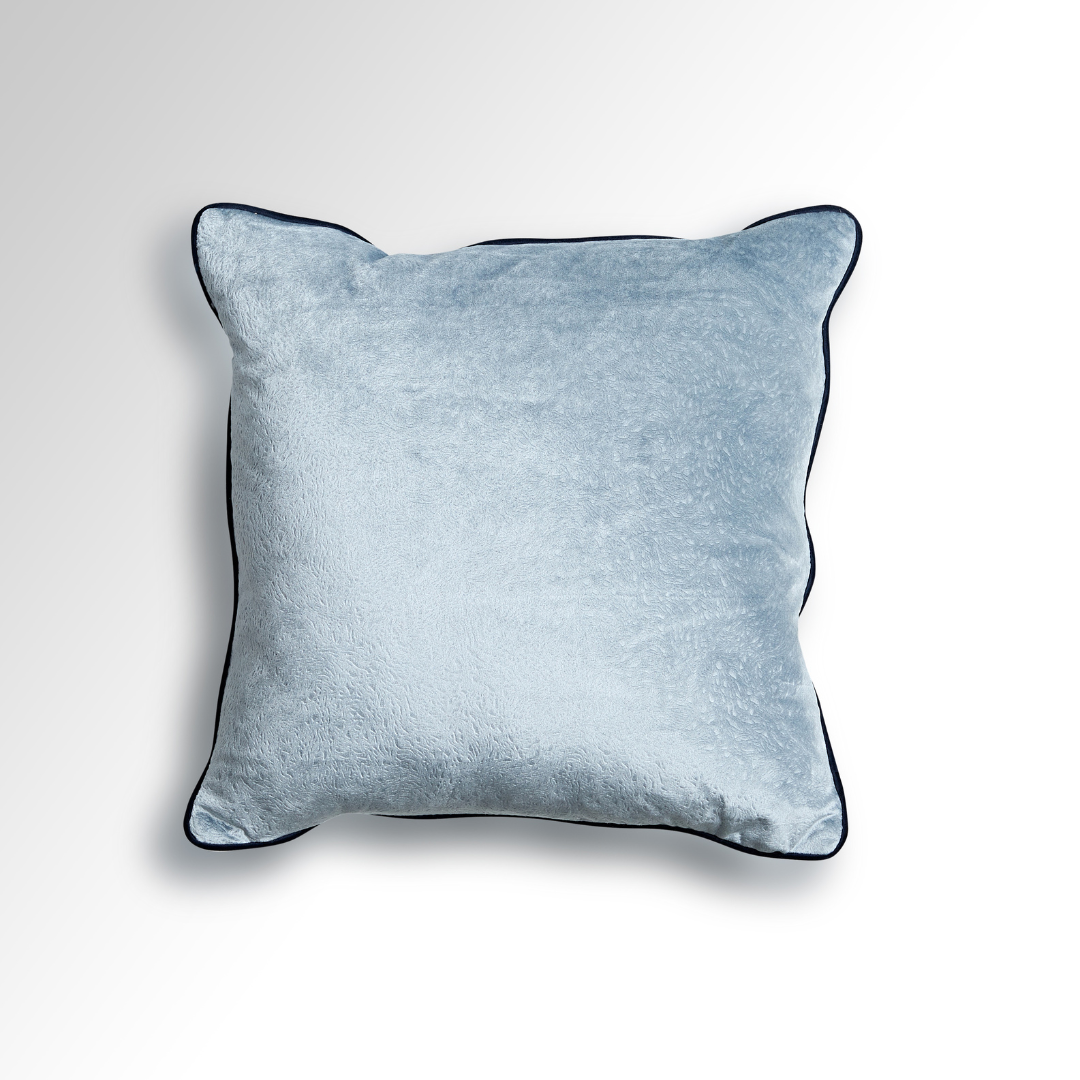 Hugo Light Blue Premium Patterned Fabric Cushion with Navy Piping - Square