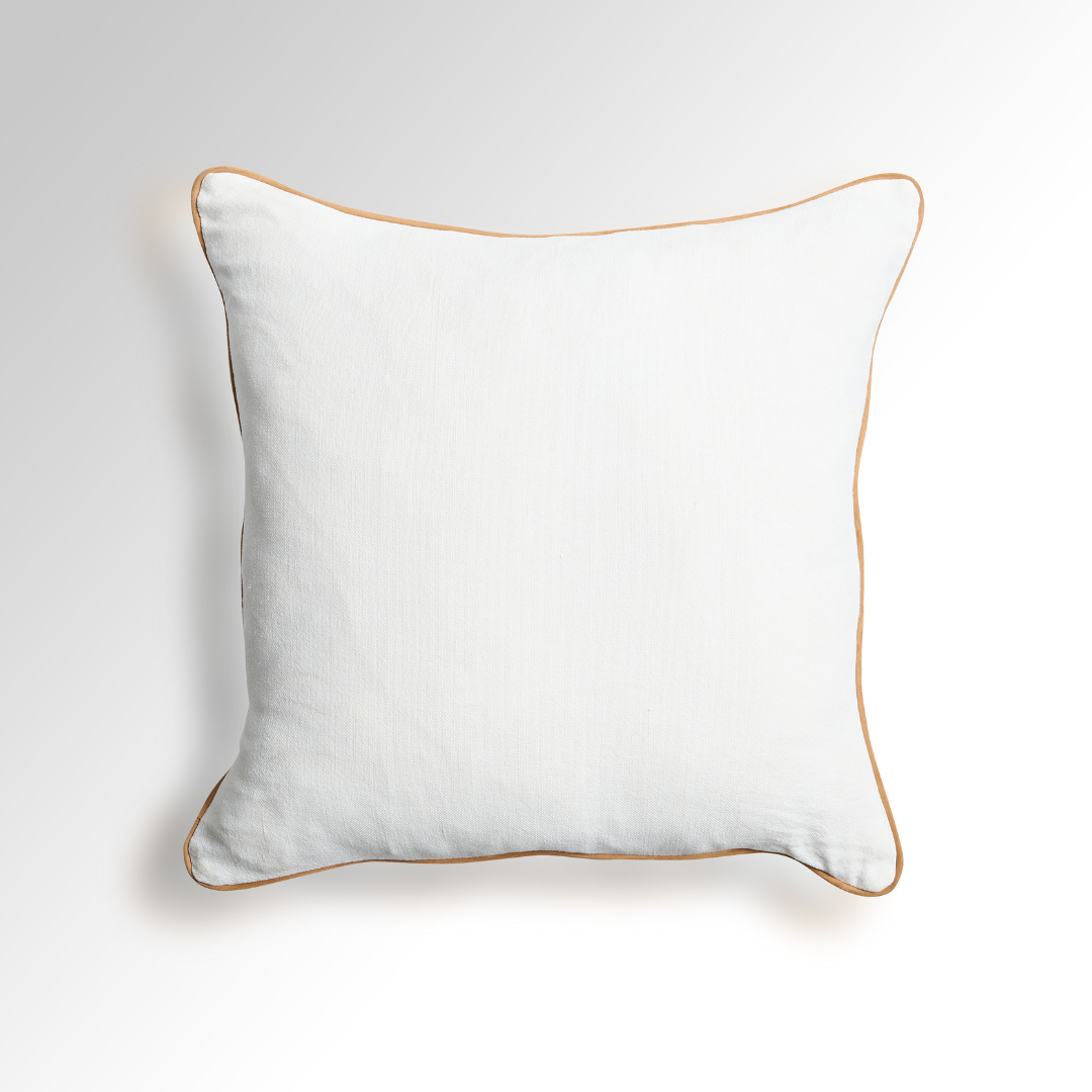 Flex White Premium Linen Cushion with Caramel Piping - Square