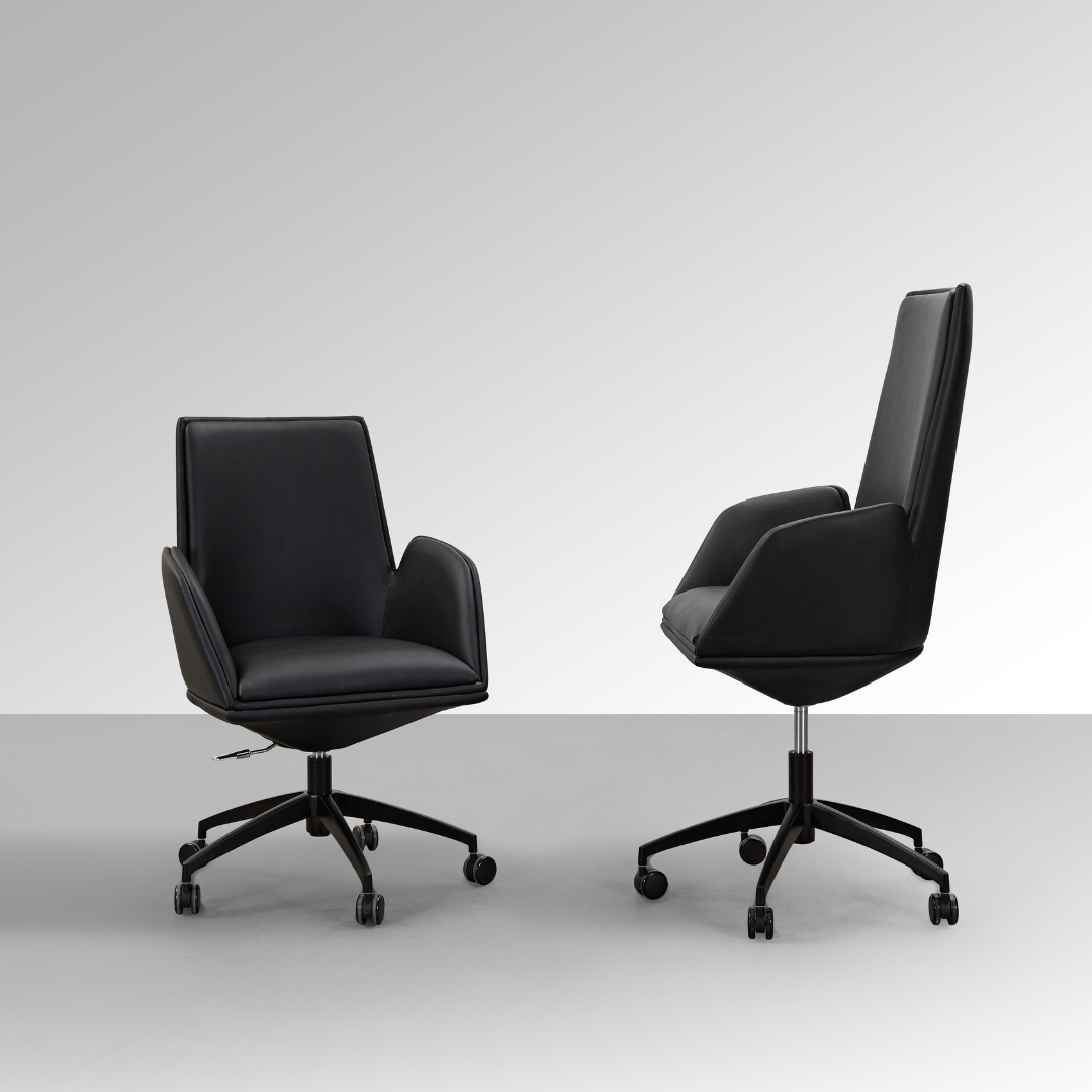 Imperial Low and High Office Chair - Black Faux Leather in Grey Background