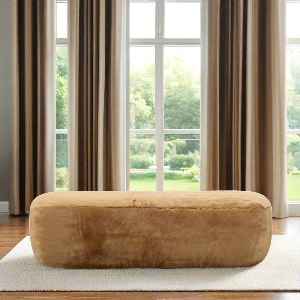 Glamour Long Oval Ottoman - Caramel Faux Fur