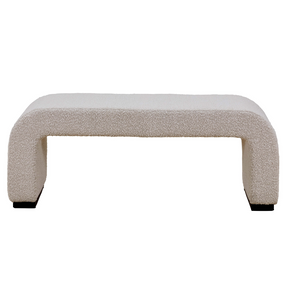 Arch Bench Ottoman Premium Ivory Boucle 60cm_120cm On Front View in White Background