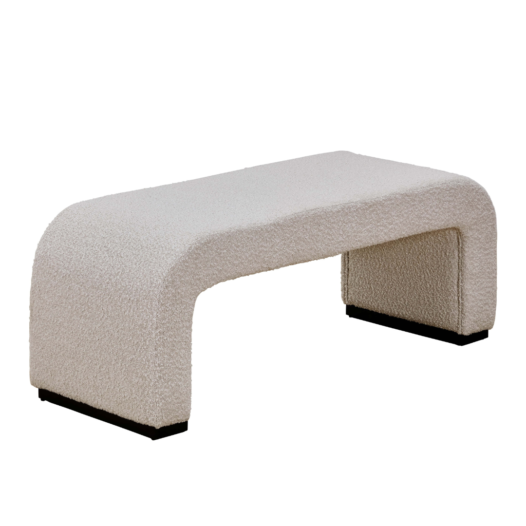 Arch Bench Ottoman Premium Ivory Boucle 60cm_120cm On Side View in White Background