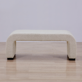 Arch Bench Ottoman - Premium Ivory Boucle Front On View in a Timber Floor Room