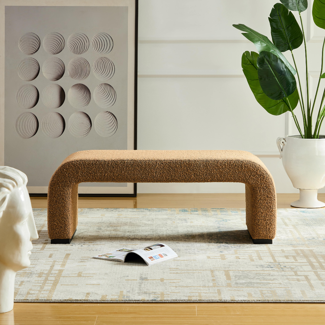 Arch Bench Ottoman Premium Terracotta Boucle 60cm Front View in a Room Setting