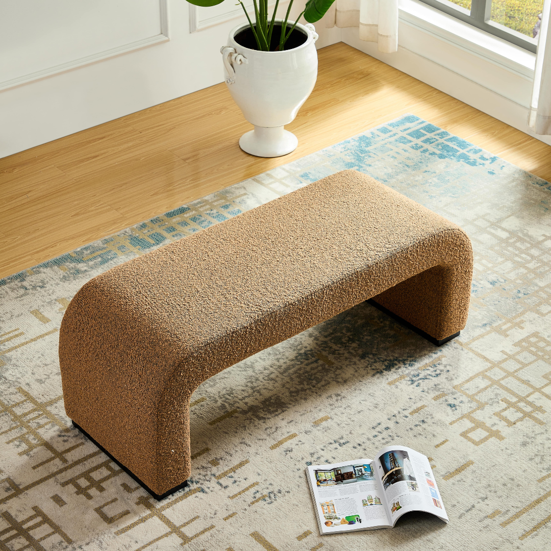 Arch Bench Ottoman Premium Terracotta Boucle 60cm Top View in a Room Setting