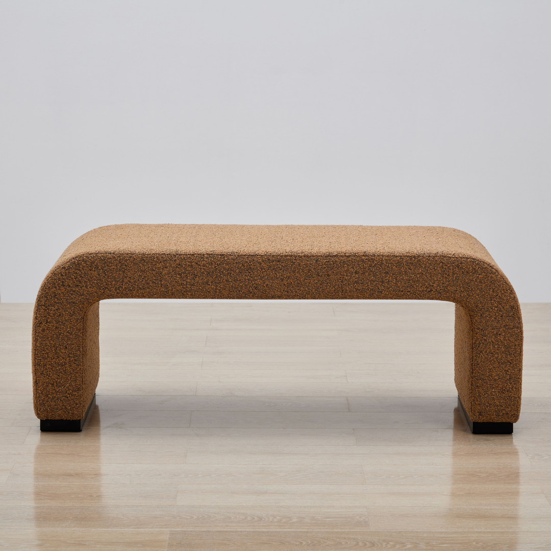 Arch Bench Ottoman Premium Terracotta Boucle 60cm in a Timber Floor Room
