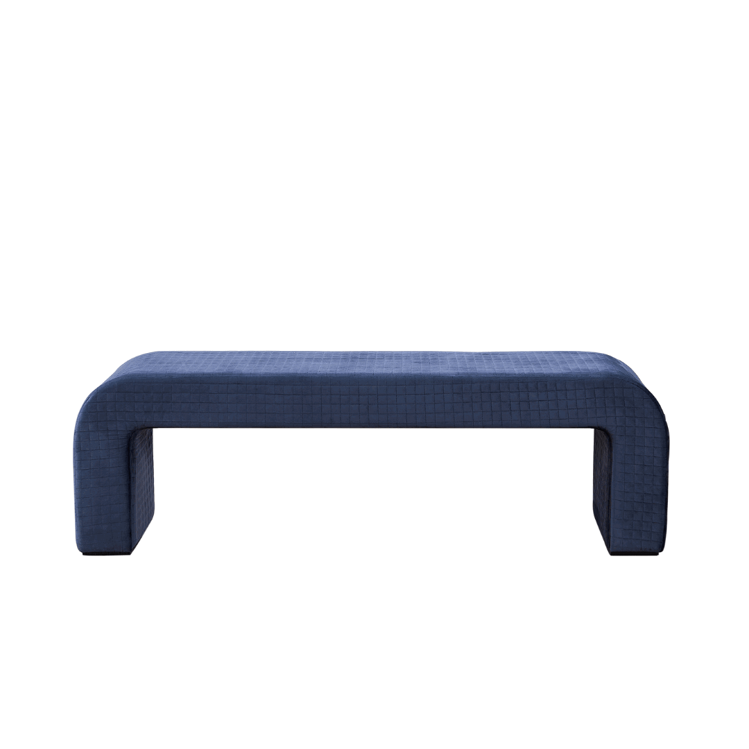 Arch Bench Ottoman with Quilted Pattern - Premium Blue Velvet - BUBULAND HOME