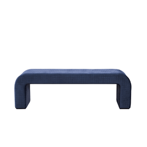 Arch Bench Ottoman with Quilted Pattern - Premium Blue Velvet - BUBULAND HOME