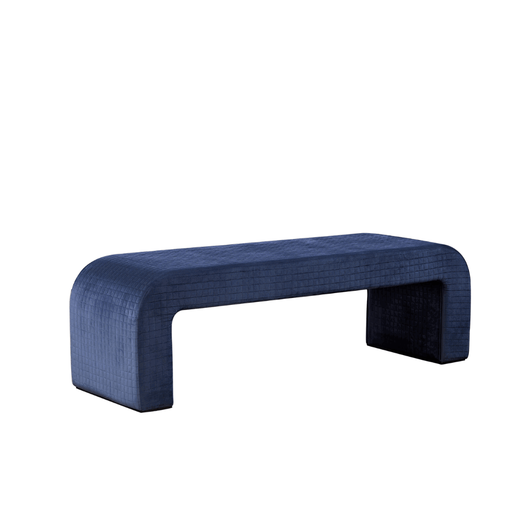 Arch Bench Ottoman with Quilted Pattern - Premium Blue Velvet - BUBULAND HOME