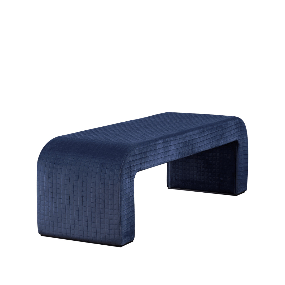 Arch Bench Ottoman with Quilted Pattern - Premium Blue Velvet - BUBULAND HOME