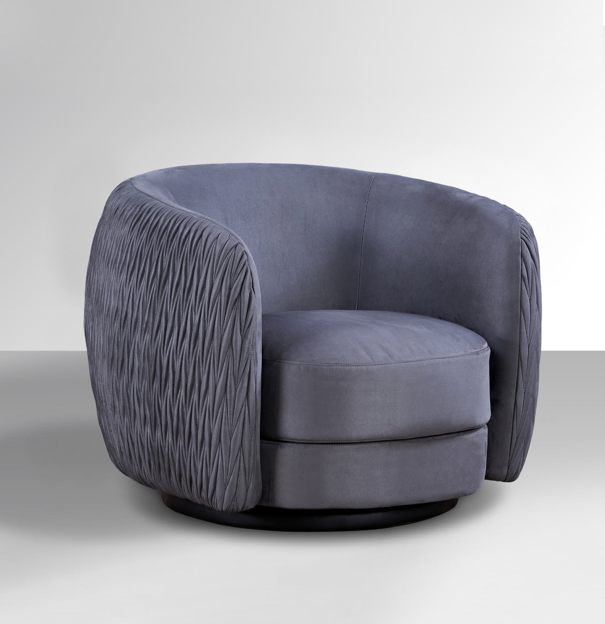 Barry Swivel Armchair with Pinched Plate - Grey Suede