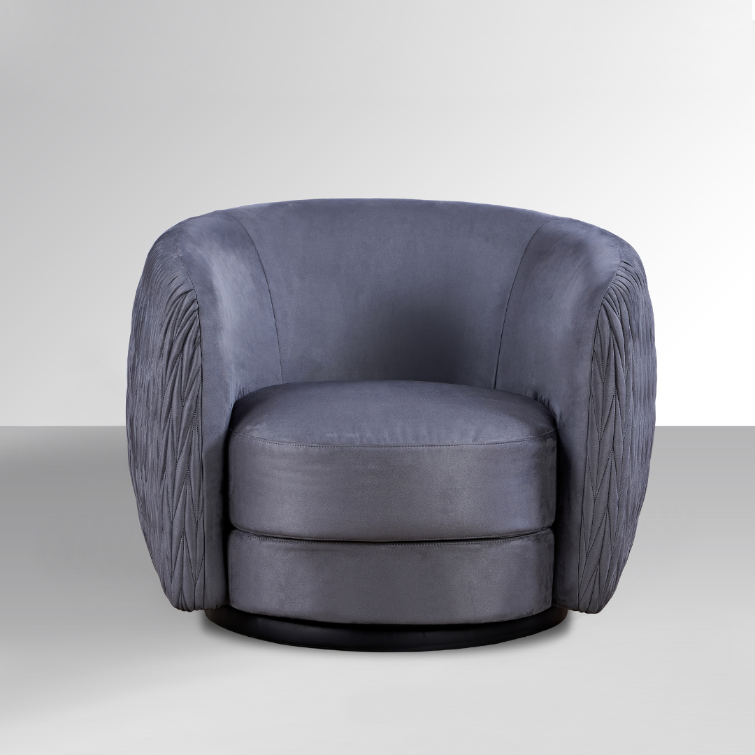 Barry Swivel Armchair with Pinched Plate - Grey Suede
