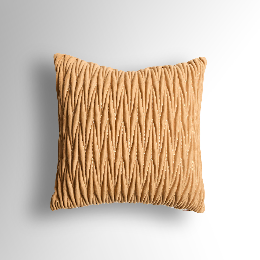 Barry Caramel Suede Cushion with Pinched Plate - Square - BUBULAND HOME
