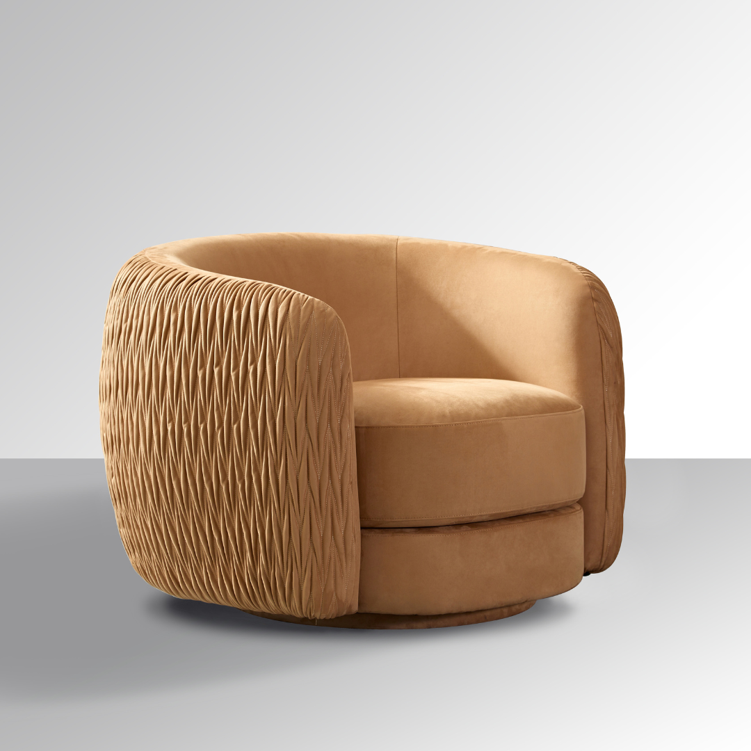 Barry Swivel Armchair with Pinched Plate - Caramel Suede - BUBULAND HOME
