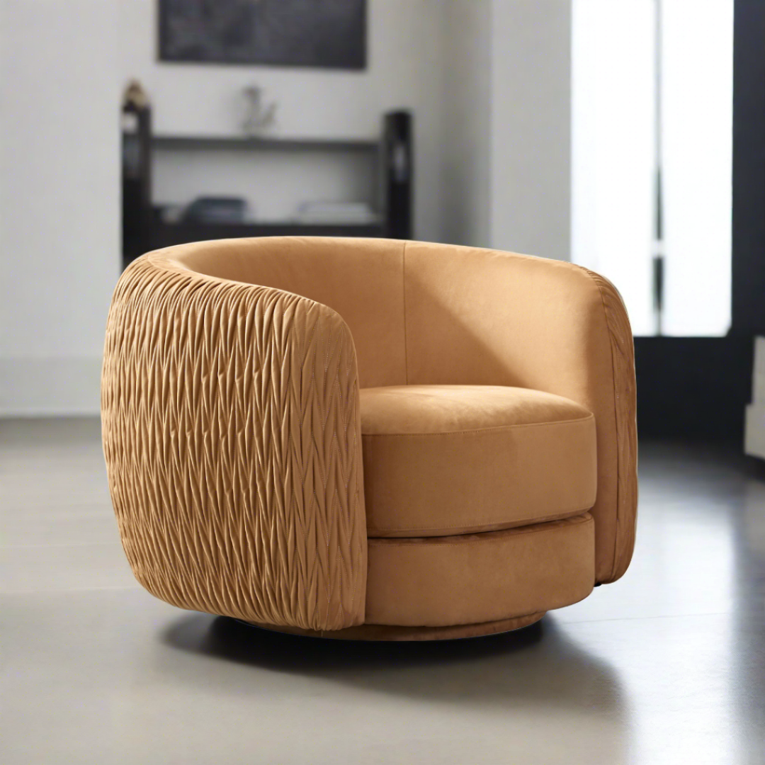 Barry Swivel Armchair with Pinched Plate - Caramel Suede - BUBULAND HOME