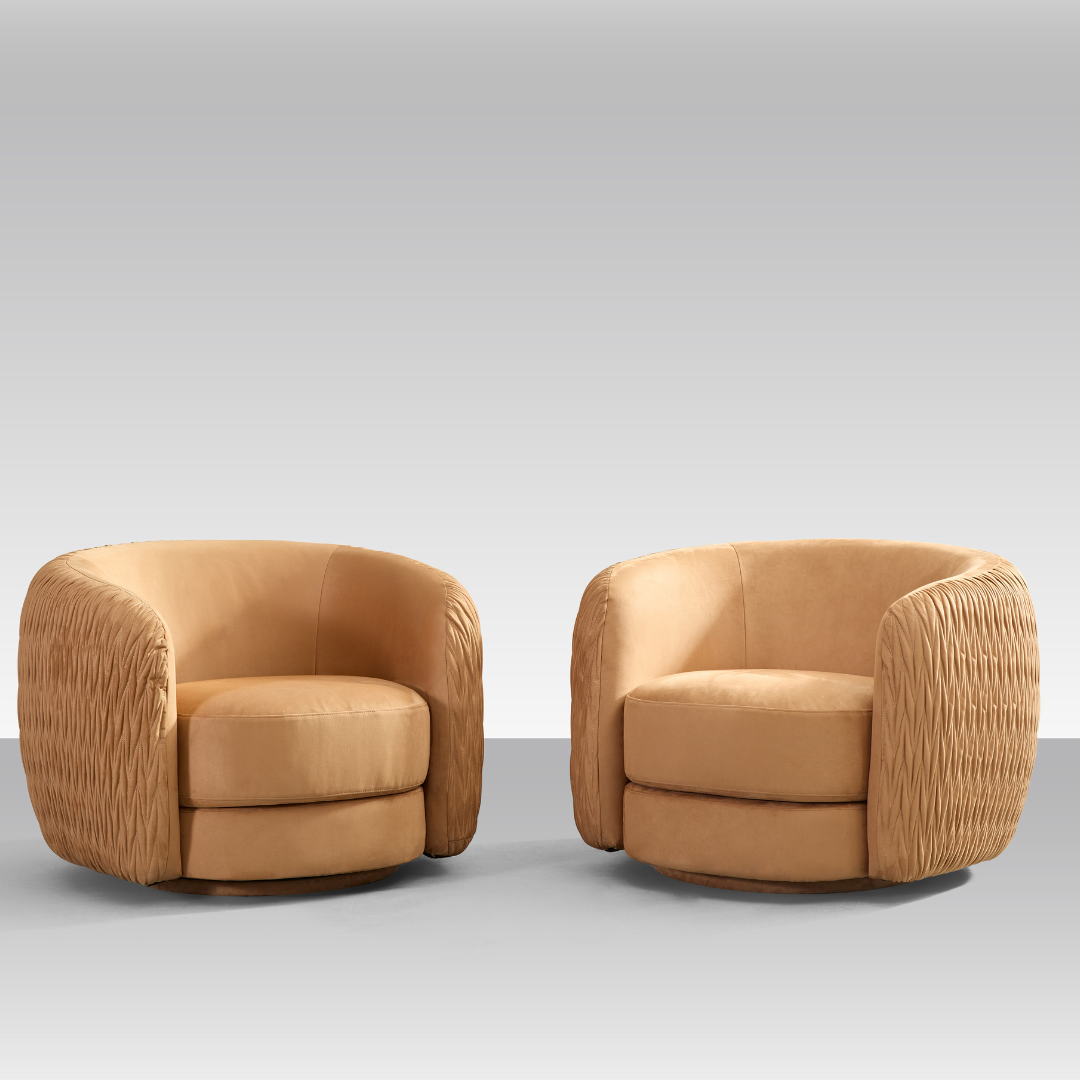 Barry Swivel Armchair with Pinched Plate - Caramel Suede - Armchair Caramel Suede BUBULAND HOME
