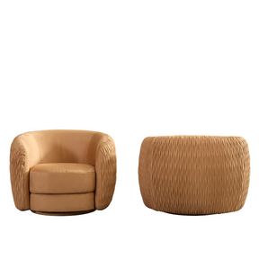Barry Swivel Armchair with Pinched Plate - Caramel Suede - Armchair Caramel Suede BUBULAND HOME