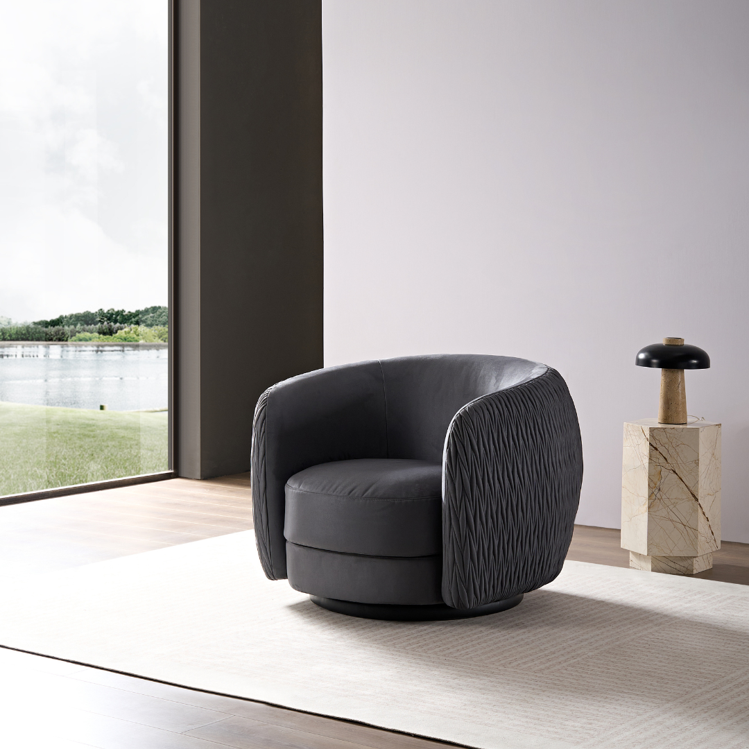 Barry Swivel Armchair with Pinched Plate - Grey Suede BUBULAND HOME
