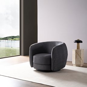 Barry Swivel Armchair with Pinched Plate - Grey Suede - Armchair Grey Suede BUBULAND HOME