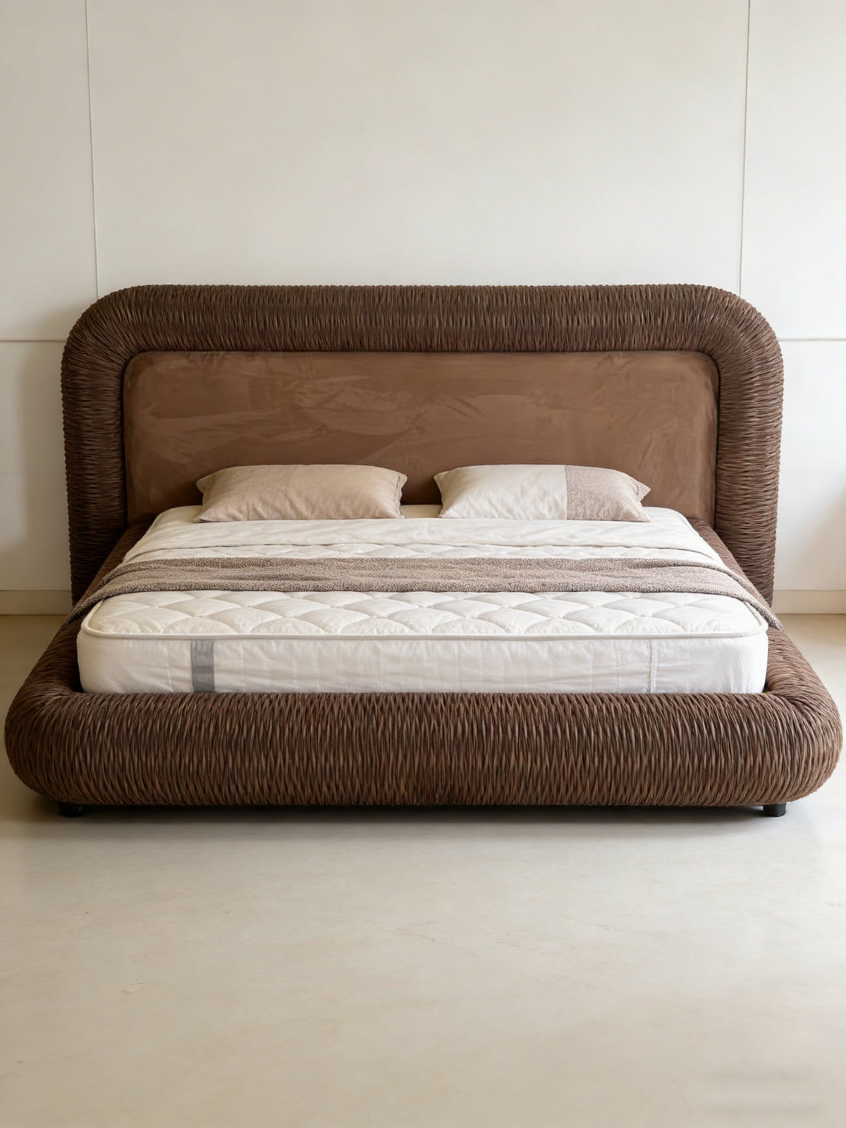 Curvea Bed Frame - Suede Brown Pinched Plate