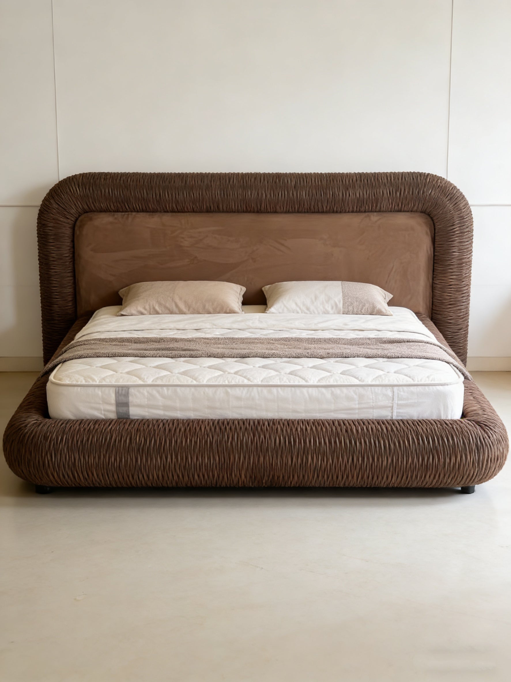 Curvea Bed Frame - Suede Brown Pinched Plate