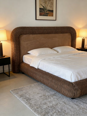 Curvea Bed Frame - Suede Brown Pinched Plate