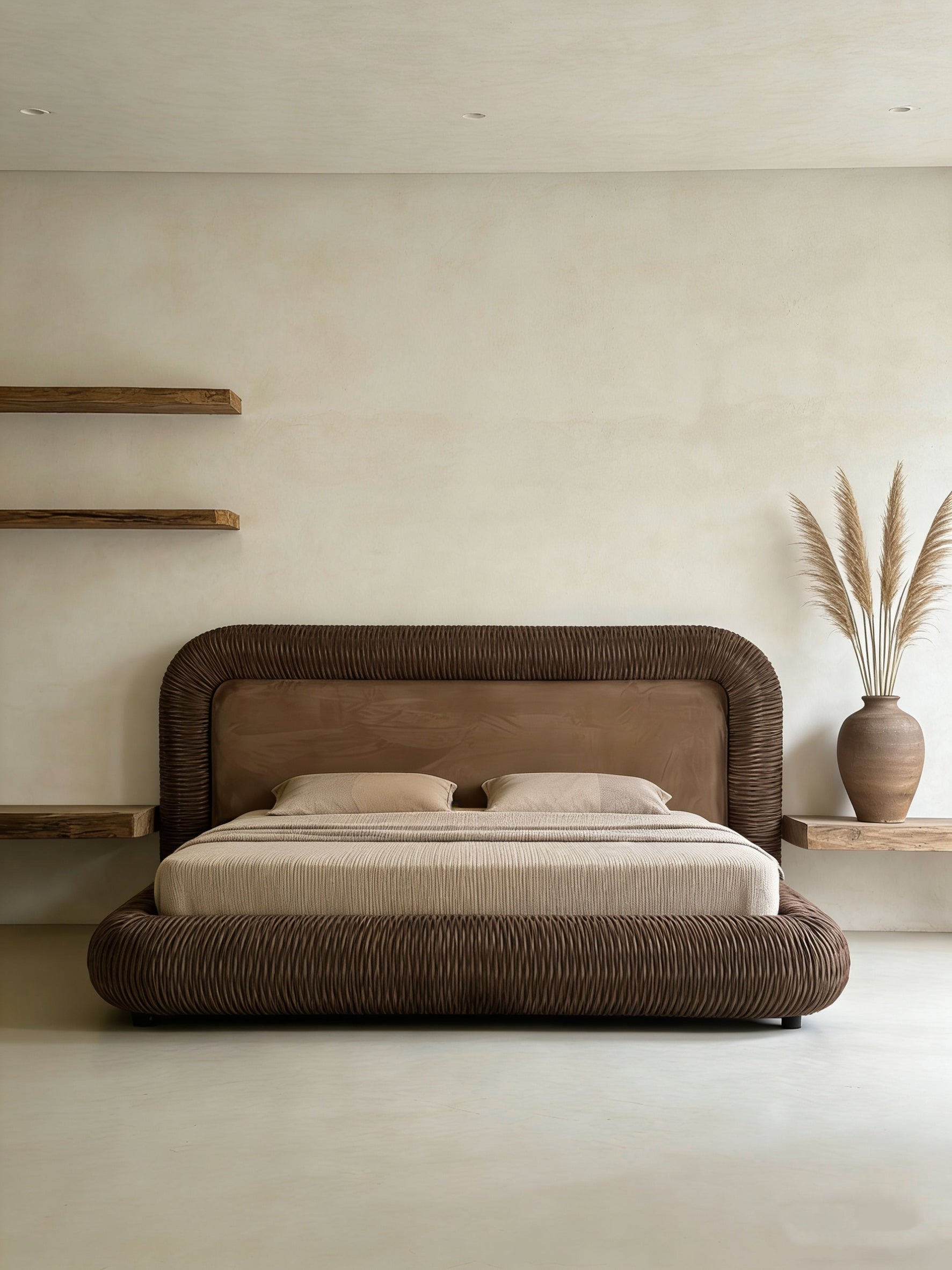 Curvea Bed Frame - Suede Brown Pinched Plate
