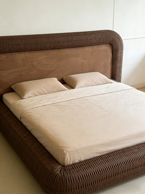 Curvea Bed Frame - Suede Brown Pinched Plate