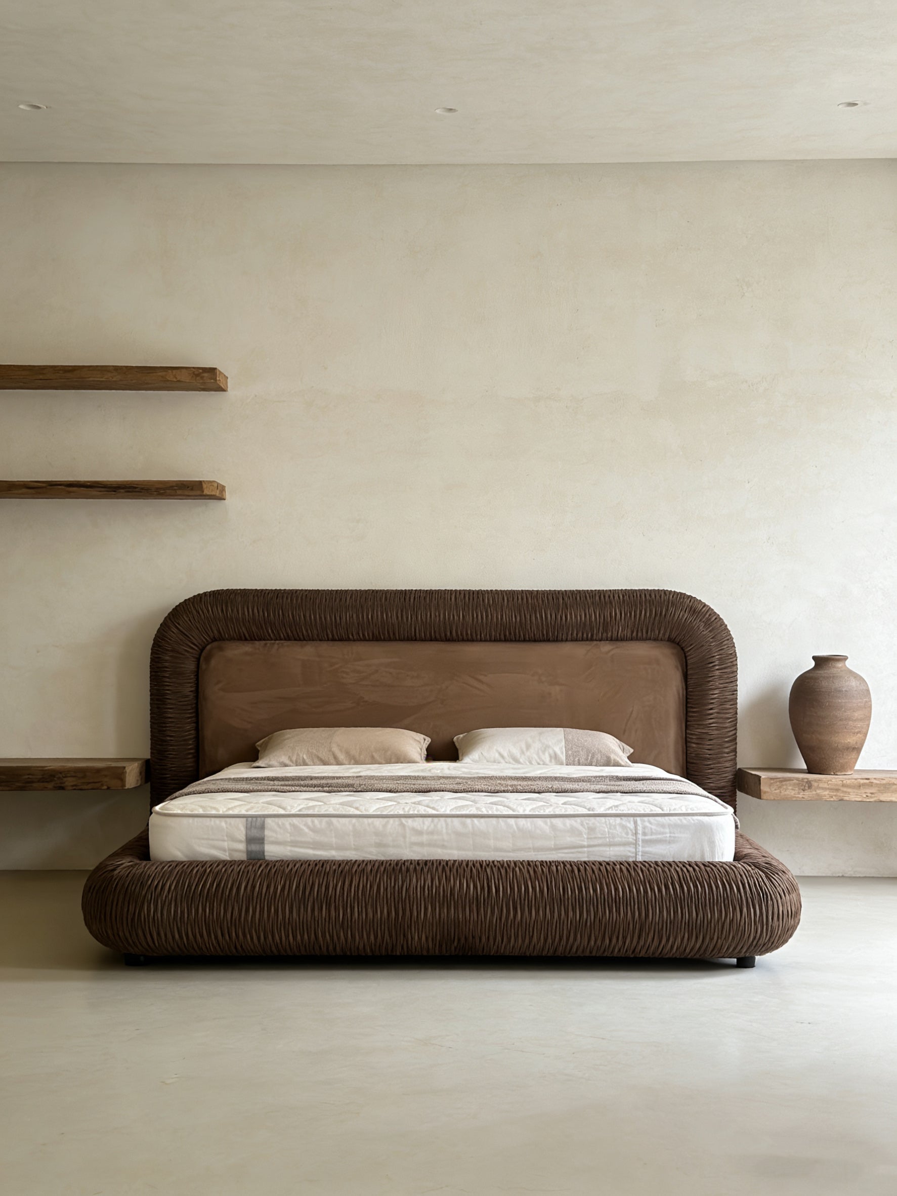 Curvea Bed Frame - Suede Brown Pinched Plate