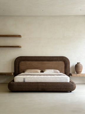 Curvea Bed Frame - Suede Brown Pinched Plate