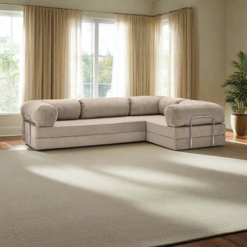 Belle Convertible L-Shaped Modular Sofa Bed - Corduroy BUBULAND HOME