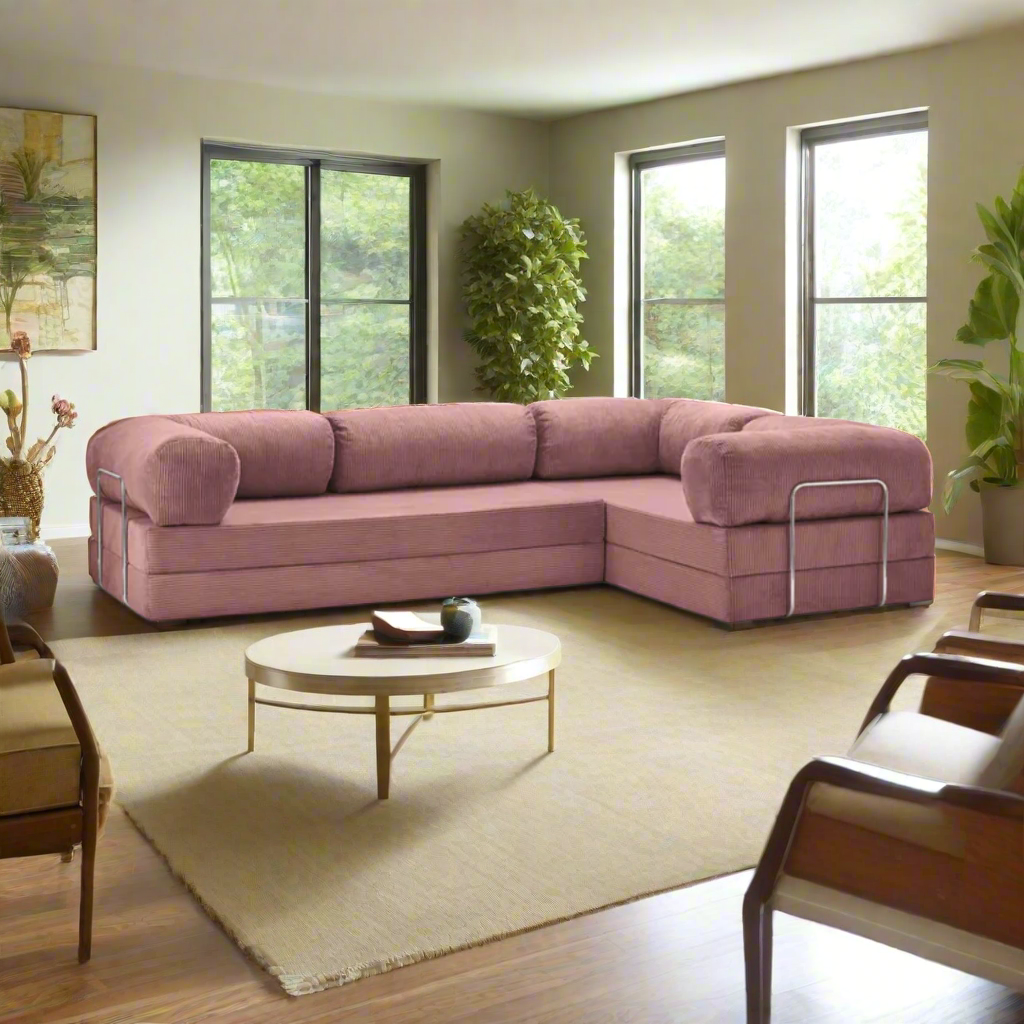 Belle Convertible L-Shaped Modular Sofa Bed - Corduroy BUBULAND HOME