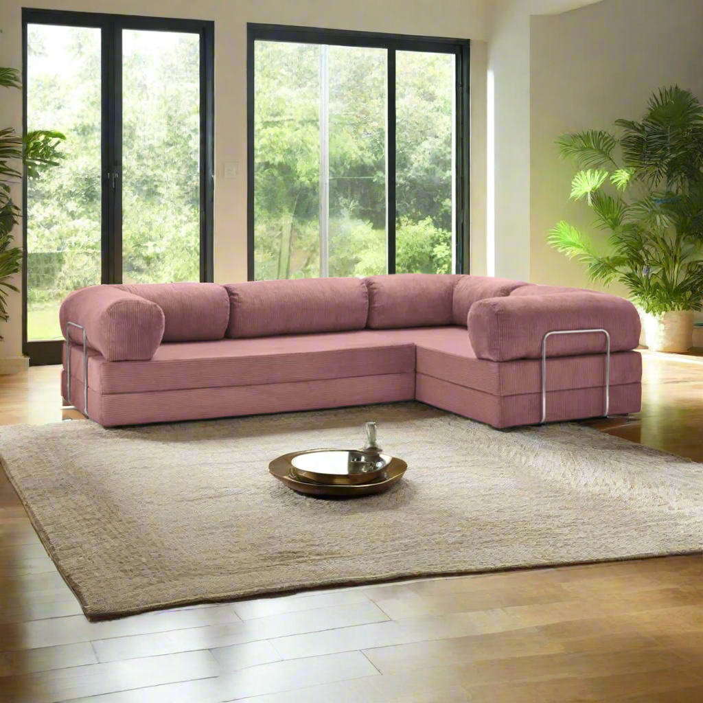Belle Convertible L-Shaped Modular Sofa Bed - Corduroy BUBULAND HOME