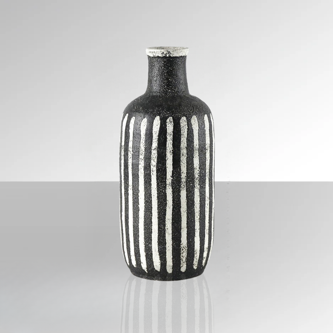 Black and White Strip Ceramic Vase - Large - BUBULAND HOME