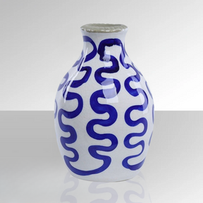 Blue Curved Line Ceramic Vase - BUBULAND HOME
