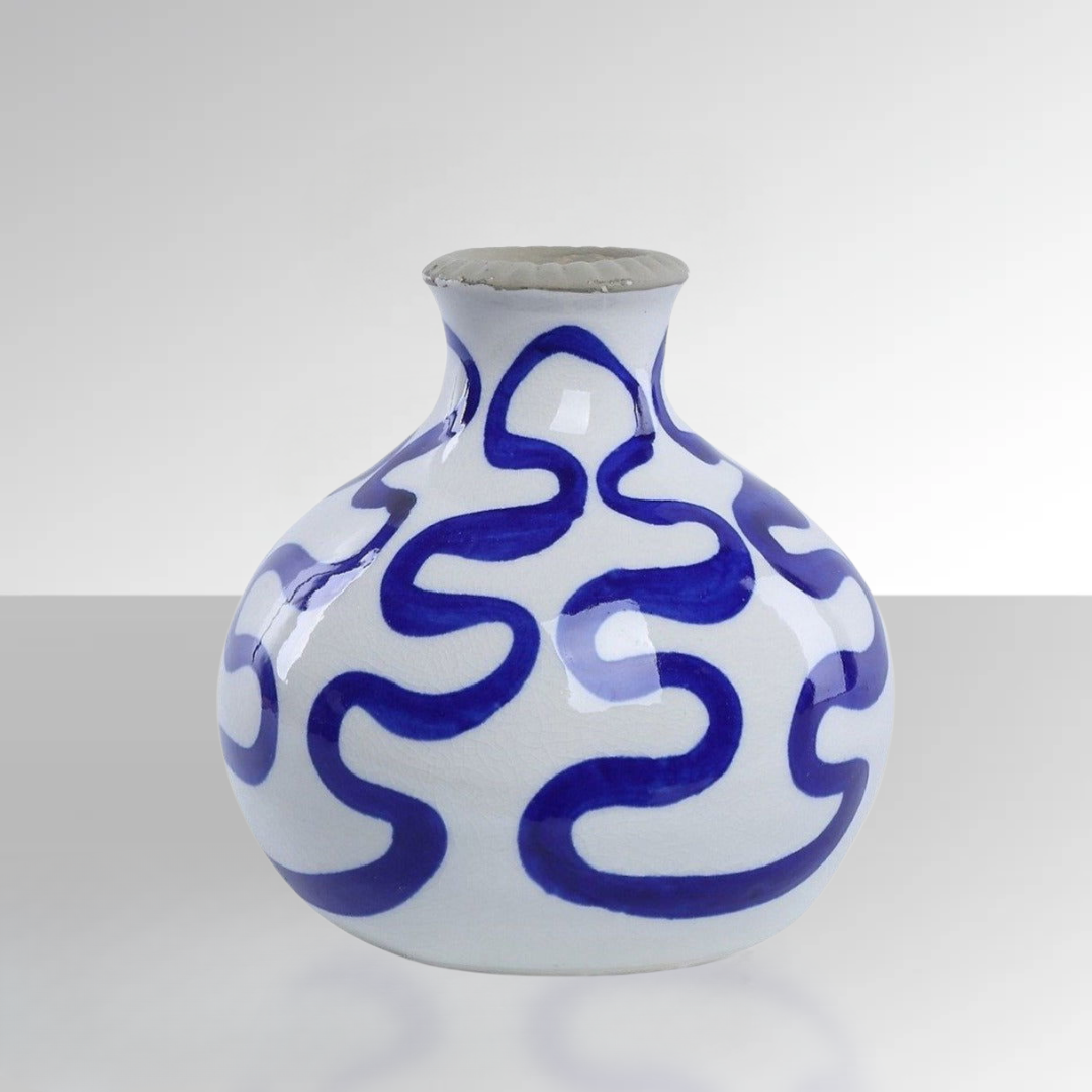 Blue Curved Line Ceramic Vase - Mini - BUBULAND HOME