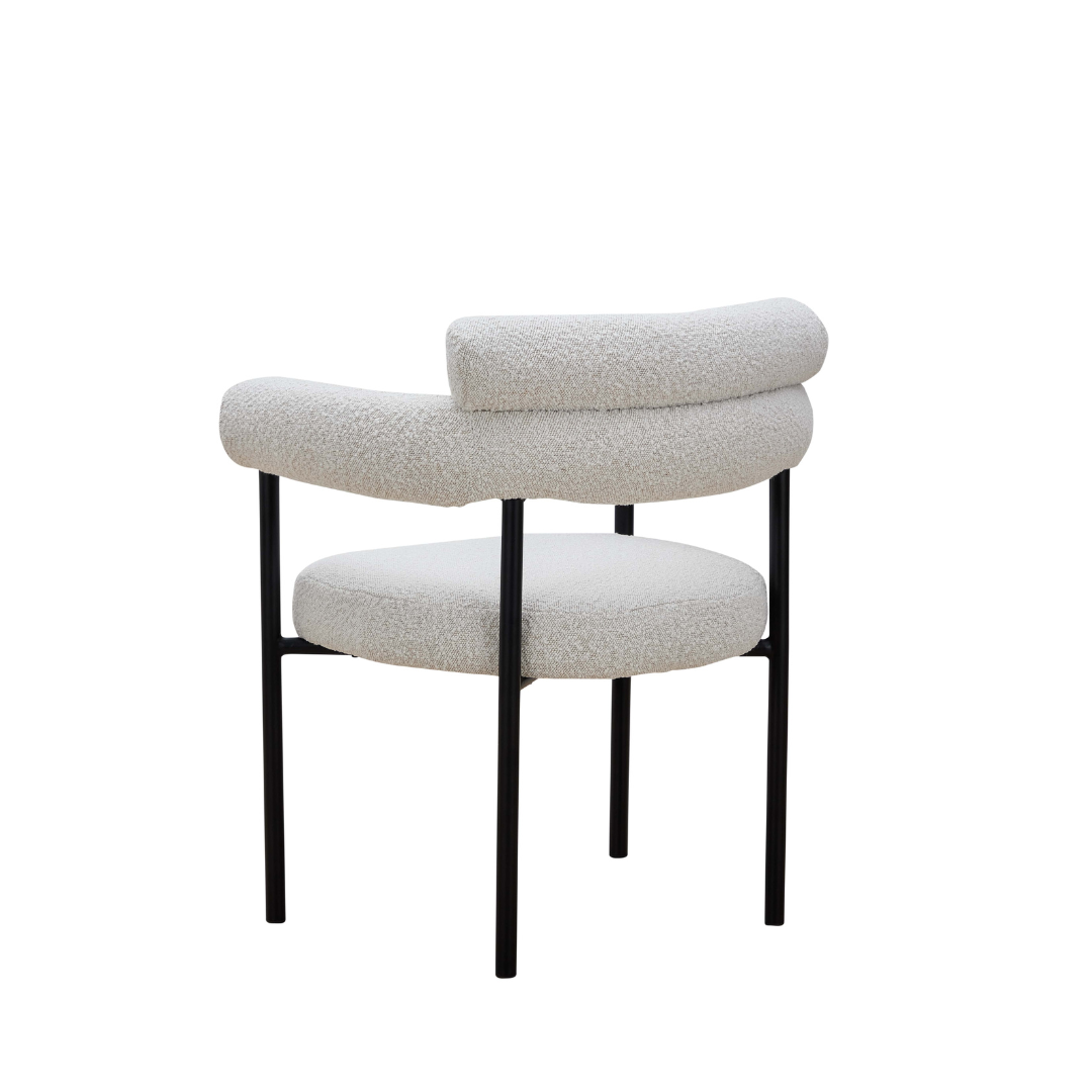 Cassandra Dining Chair Premium Ivory Boucle - Angled Back View in White Background