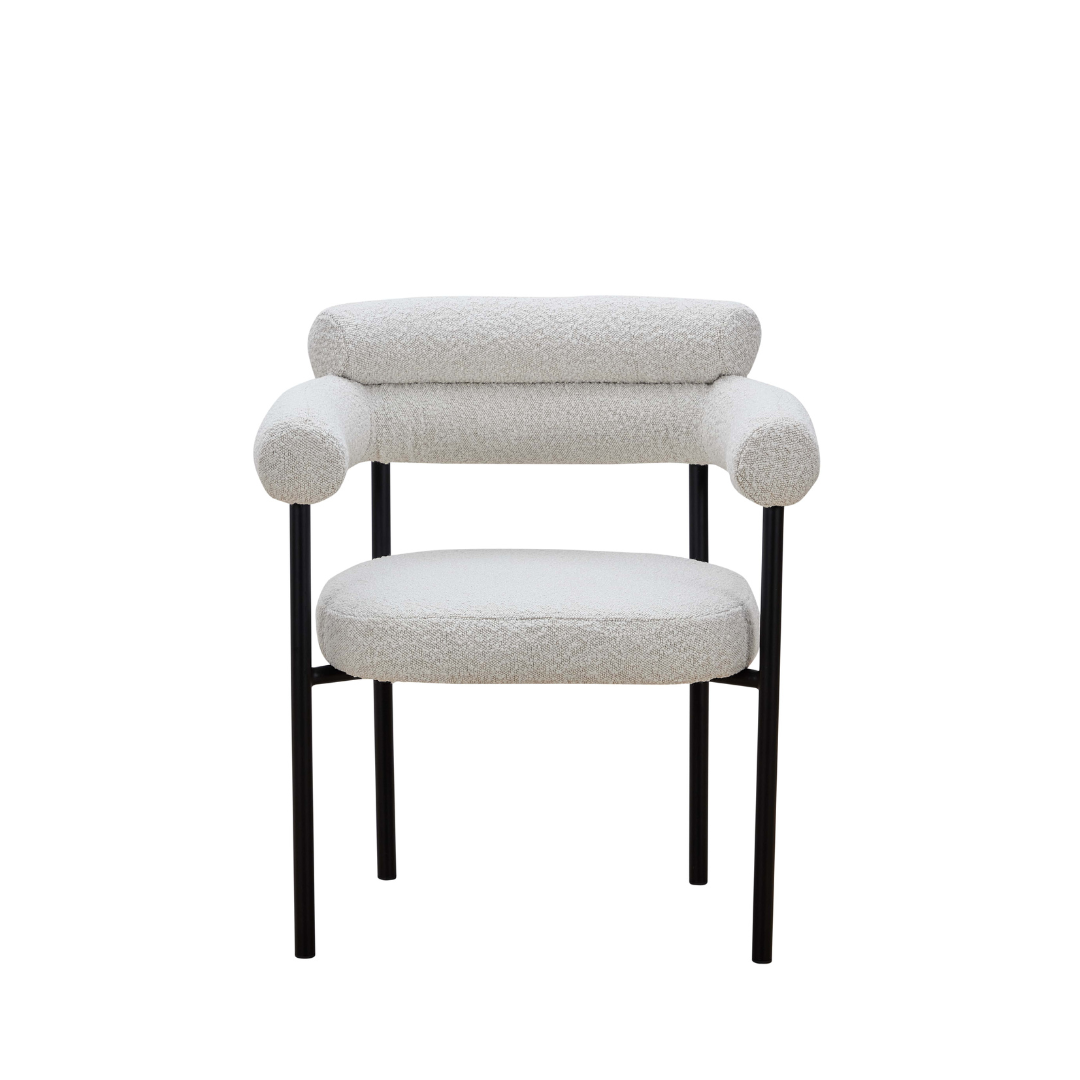 Cassandra Dining Chair Premium Ivory Boucle - Front View in White Background