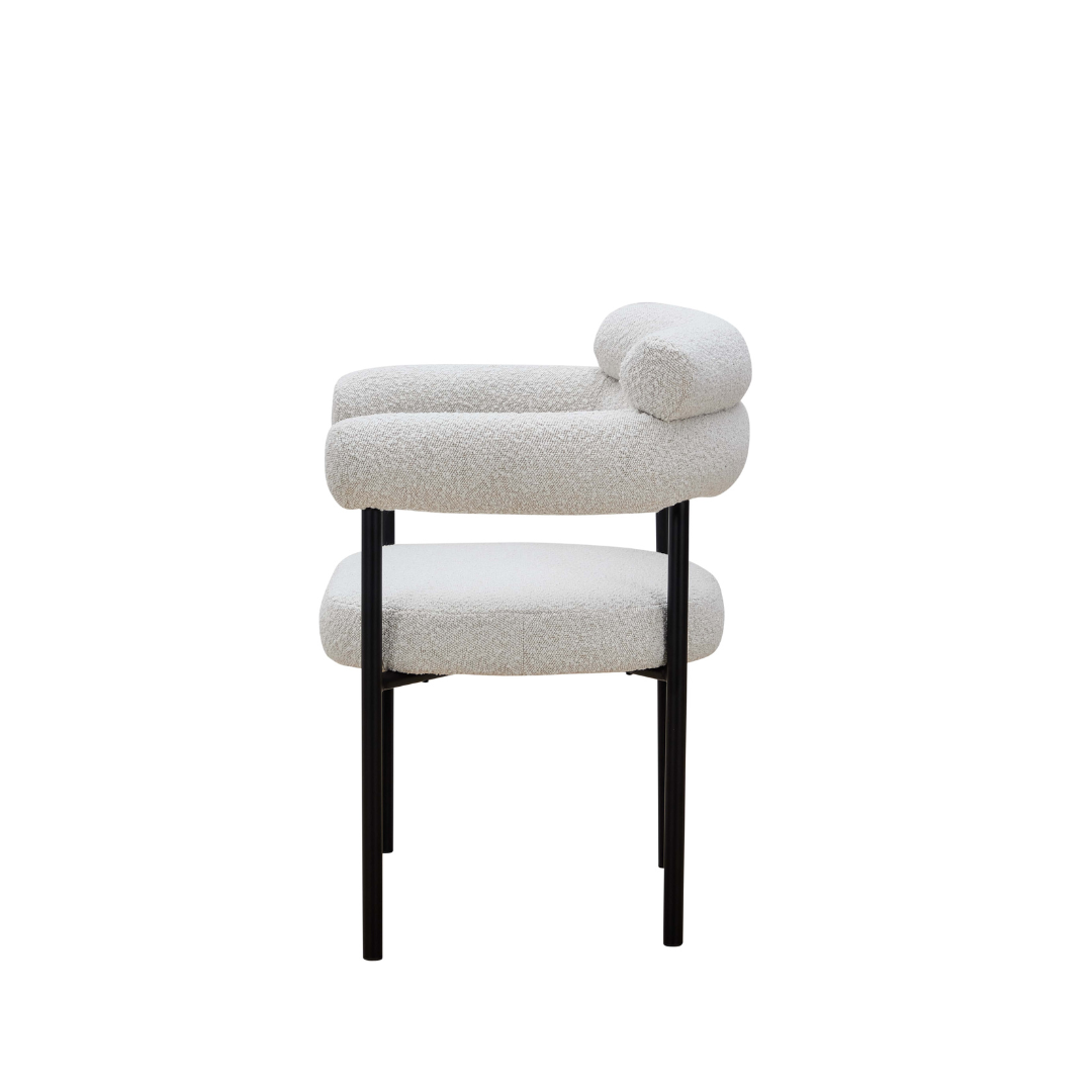 Cassandra Dining Chair Premium Ivory Boucle Side View in White Background