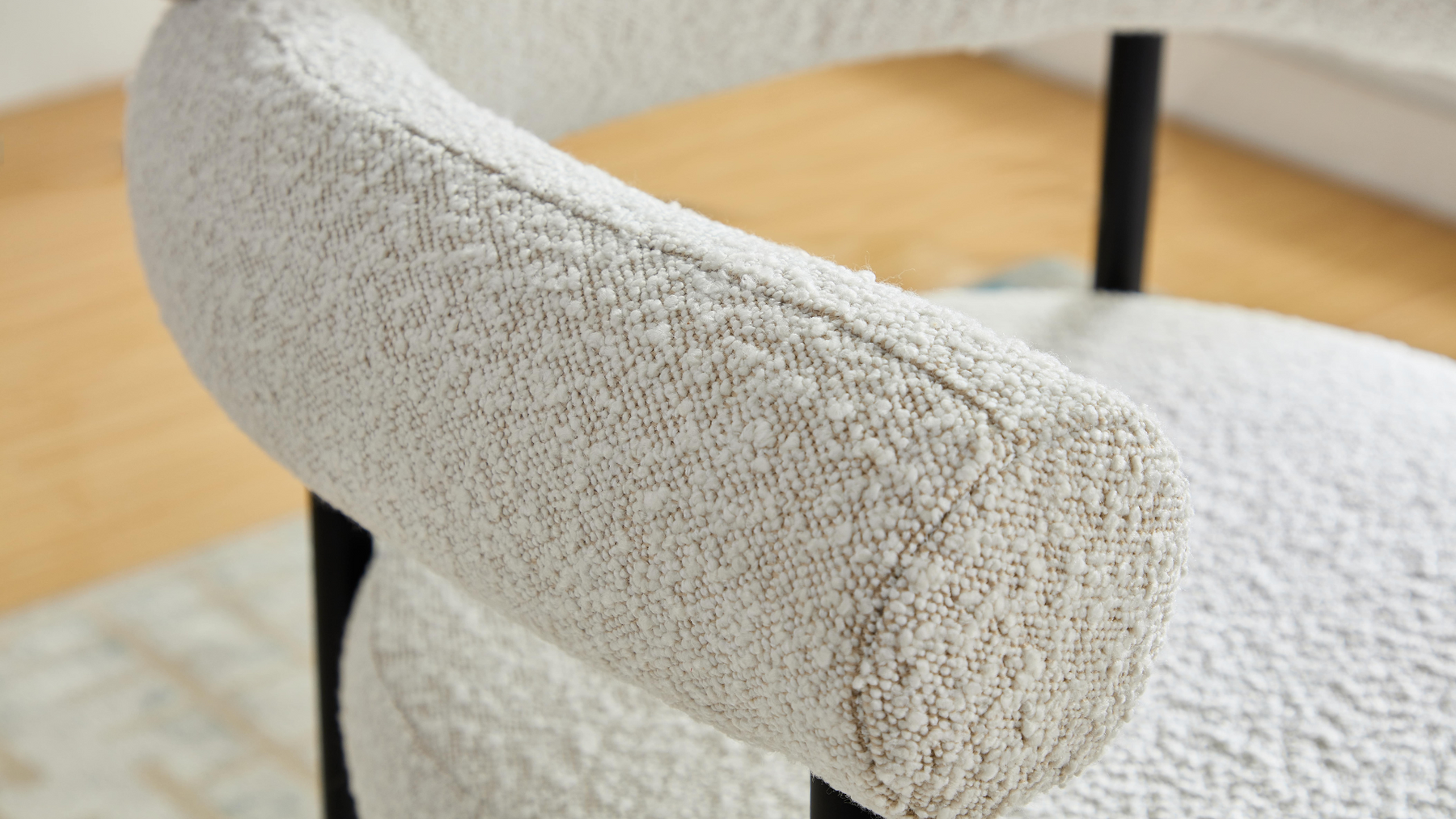 Cassandra Dining Chair Premium Ivory Boucle Curved Armrest Detail