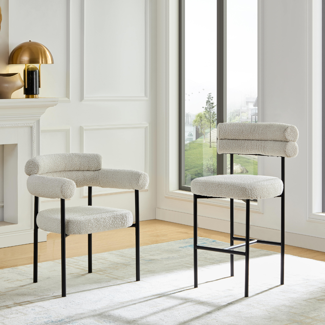 Cassandra Barstool -  Premium Ivory Boucle BUBULAND HOME