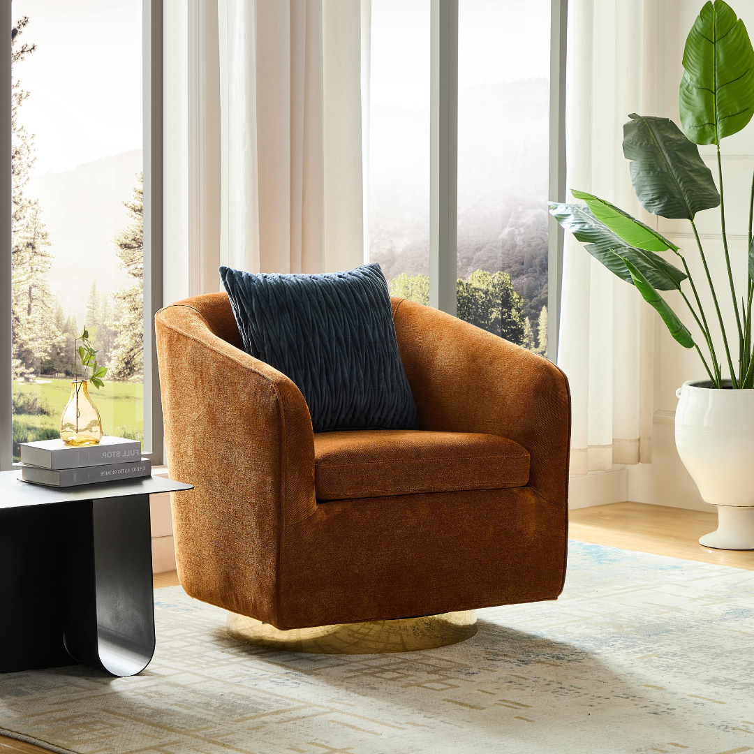 Charlotte Tub Swivel Armchair Copper Angled Side View  in a Room Setting