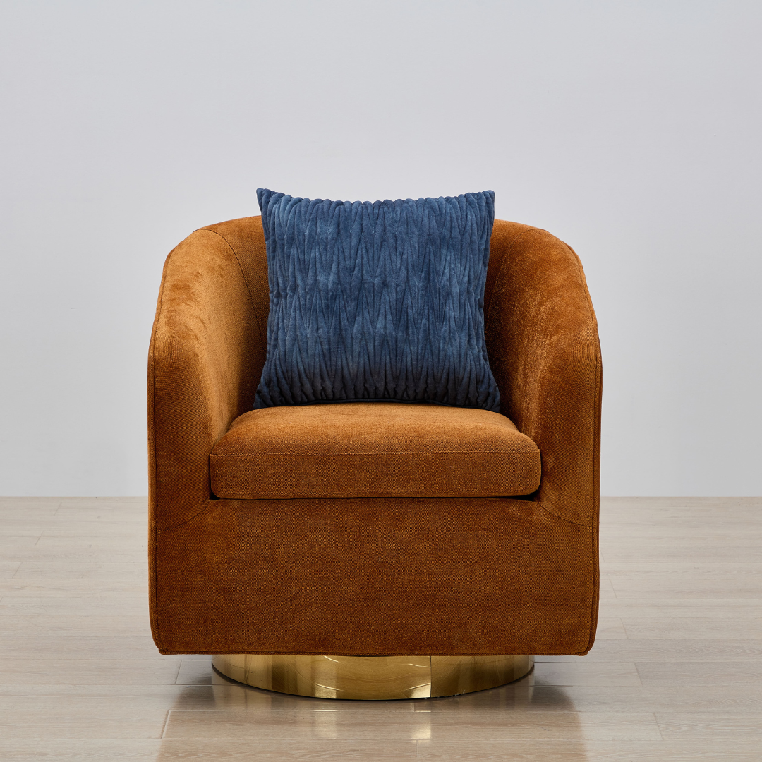 Charlotte Tub Swivel Armchair Copper Front On View in a Timber Room