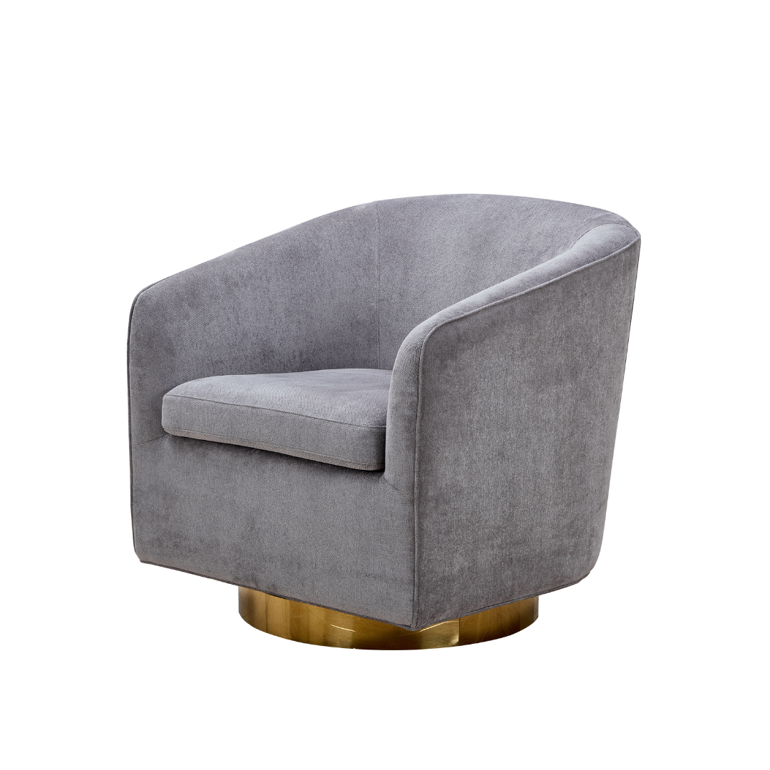 Charlotte Tub Swivel Armchair Grey Angled Side View in a White Background