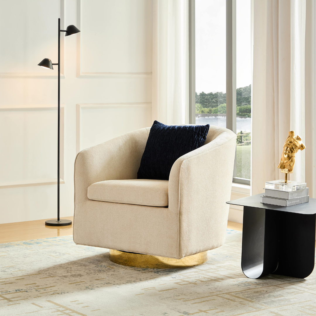 Charlotte Tub Swivel Armchair Ivory Angled Side View  in a Room Setting